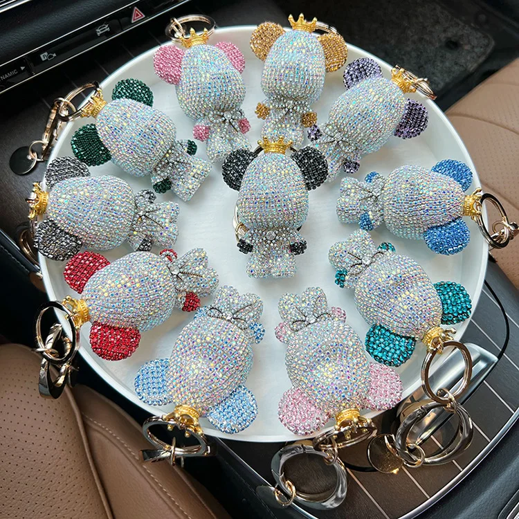 Cute Full Crystal Bear Keychain Bling Rhinestone Pendant Charm Bag Car Keys Glitter Big Head Bear Keychain