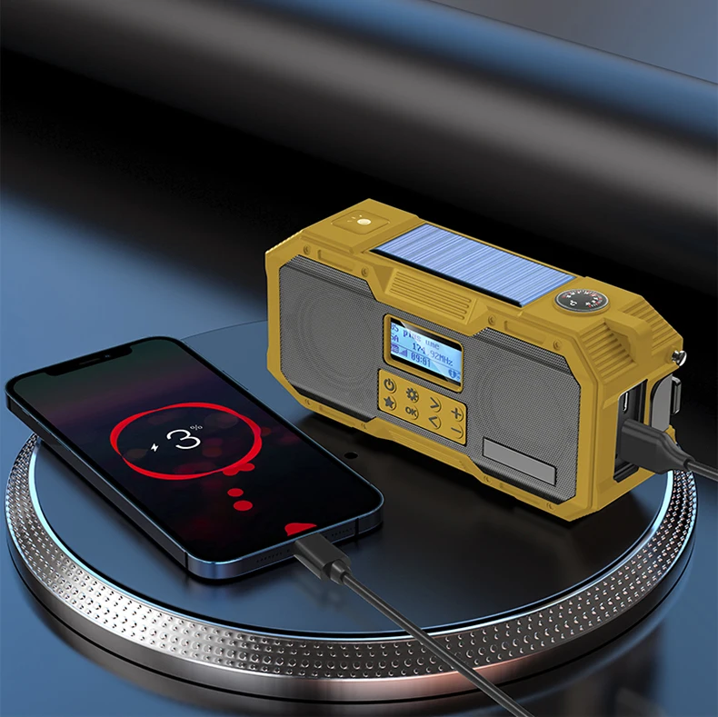 Аварийный радиоприемник на солнечной батарее портативный динамик красный DAB с