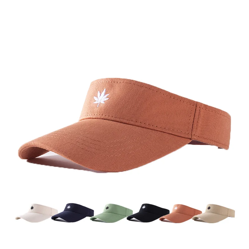 Wholesale UV Protection Cotton Sun Visor Hats Custom Sunflower Embroidery Logo Topless Women Summer Sport Empty Top Has