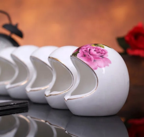 Hot sell egg shape ceramic ashtray with rose flower printing