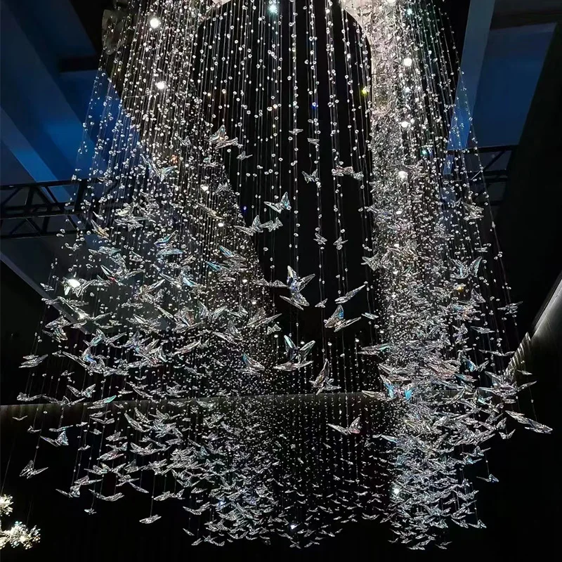 Custom crystal butterfly chandelier Villa duplex staircase K9 seven color lights Hotel banquet lobby lights