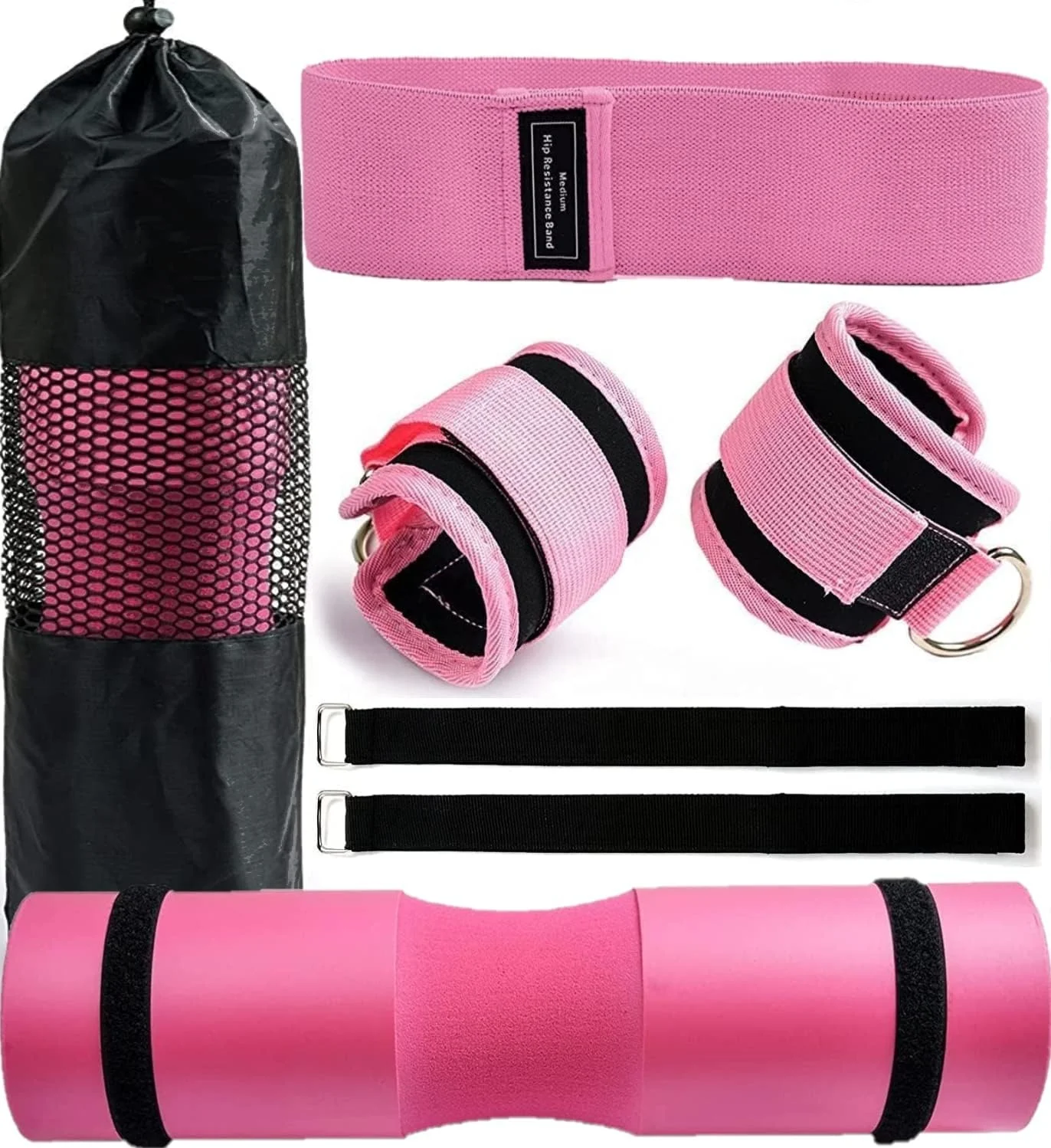 Barbell Pad Fitness fabric hip resistance bands set with Ankle straps for Squats Hip Thrusts training workout home gym equipment