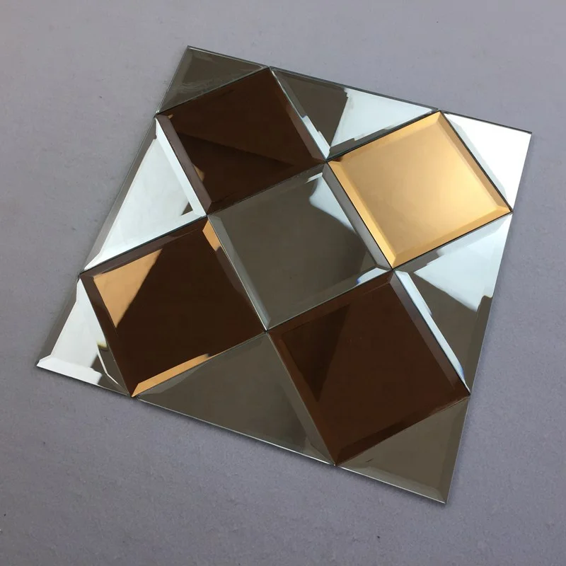 Hot Sale Modern Silver Beveled Edge Strip Mirror Glass Mosaic Tile 300X300 Bathroom Decorative Use Square Rectangle