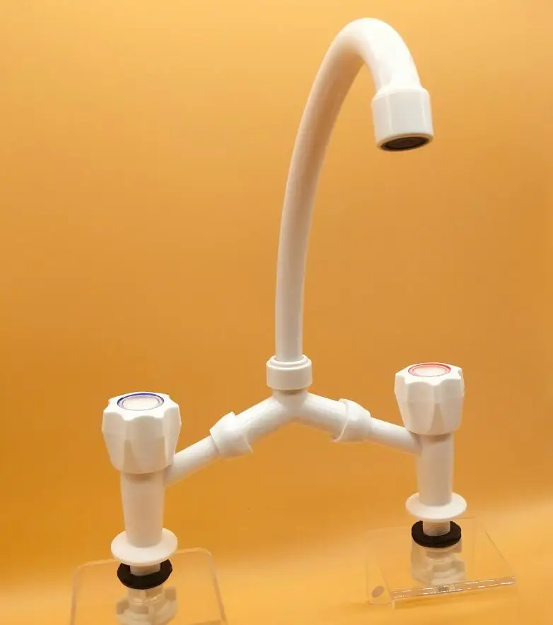Deck Mounted Double Handle Cold And Hot Water Mixer Plastic Faucet Cheap Kitchen Faucet