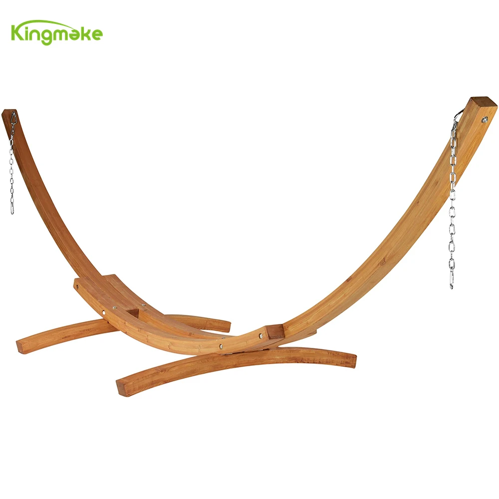 Kingmake High Quality Hanging single teak wood base Hammock Portable Camping Hammock Garden Hammock for outdoor