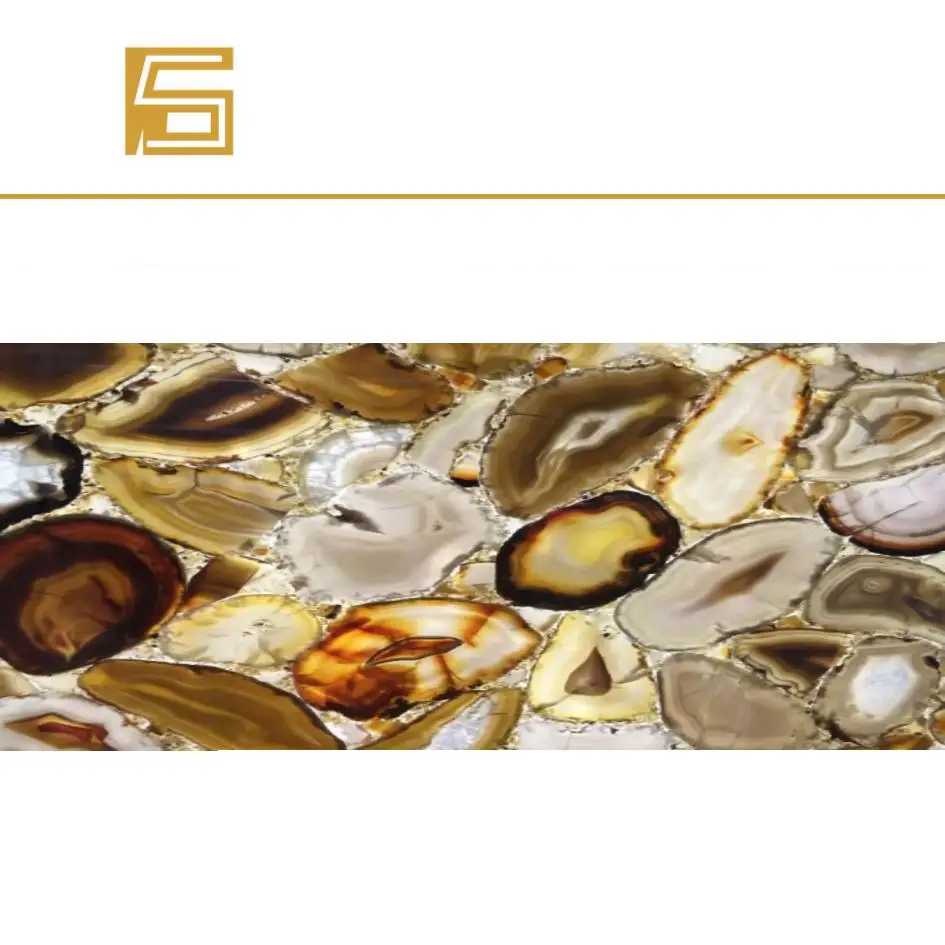 Коричневый агатовый камень для стола с подсветкой Серый агат столешницы каменные плиты