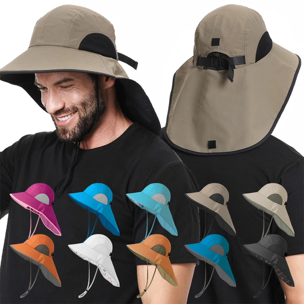 High Quality Quick Dry Plain Nylon Outdoor Wide Brim Bucket Hats Unisex Sun Hat With Neck Protection