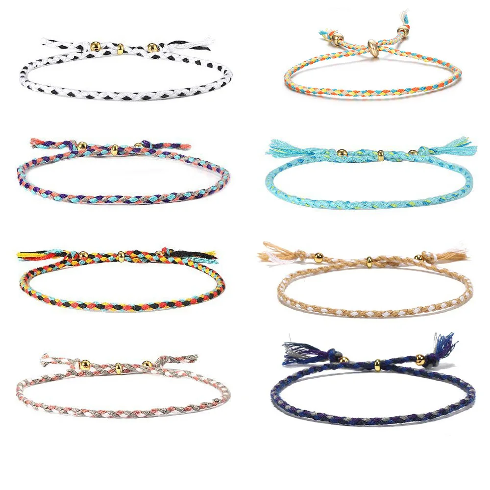 2021 Bohemia  Adjustable Colorful Woven Tassels Wrist Anklet Jewelry Friendship Gift Handmade String Wrap Braided Cord Bracelet