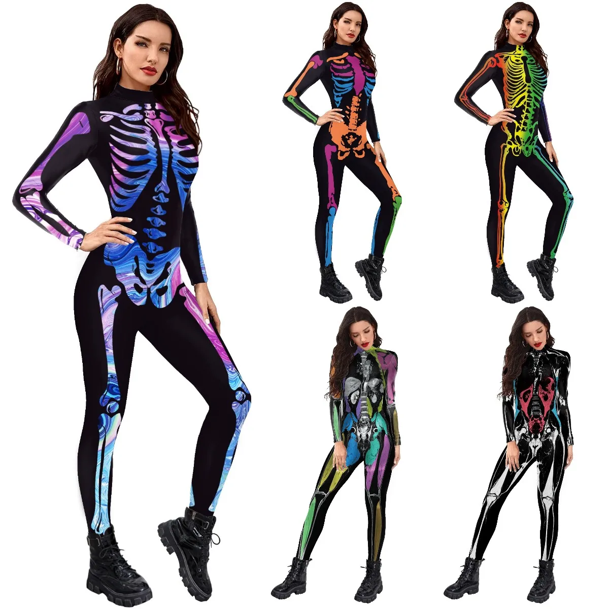 NADANBAO Human Skeleton Printed Halloween Costume Ladies Jumpsuit Men Jumpsuit Custom Gothic Punk Costume for Halloween