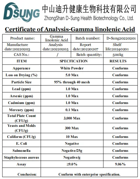 Purity Gamma linolenic Acid Food supplement Gamma linolenic Acid Powder Organic Gamma linolenic Acid