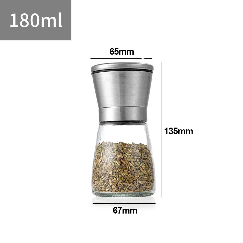 180ml 200ml Portable Empty Transparent Restaurant Kitchen Glass Salt and Pepper Grinder