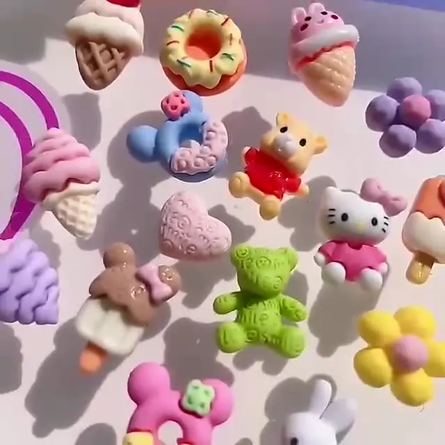 Nail Art Multi Shape Candy Sweet Bear Flower Donut Mickey Ice Cream Nail Charms Colorful Resin Flatback Cute Dessert Design