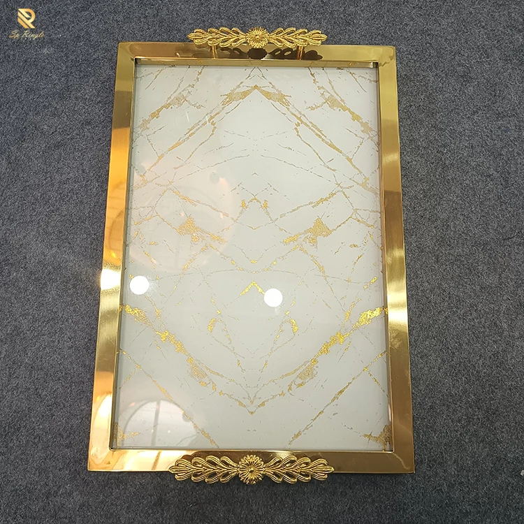 Springletile brand white gold texture tray luxury golden frame design living room interior decorative table tea storage trays