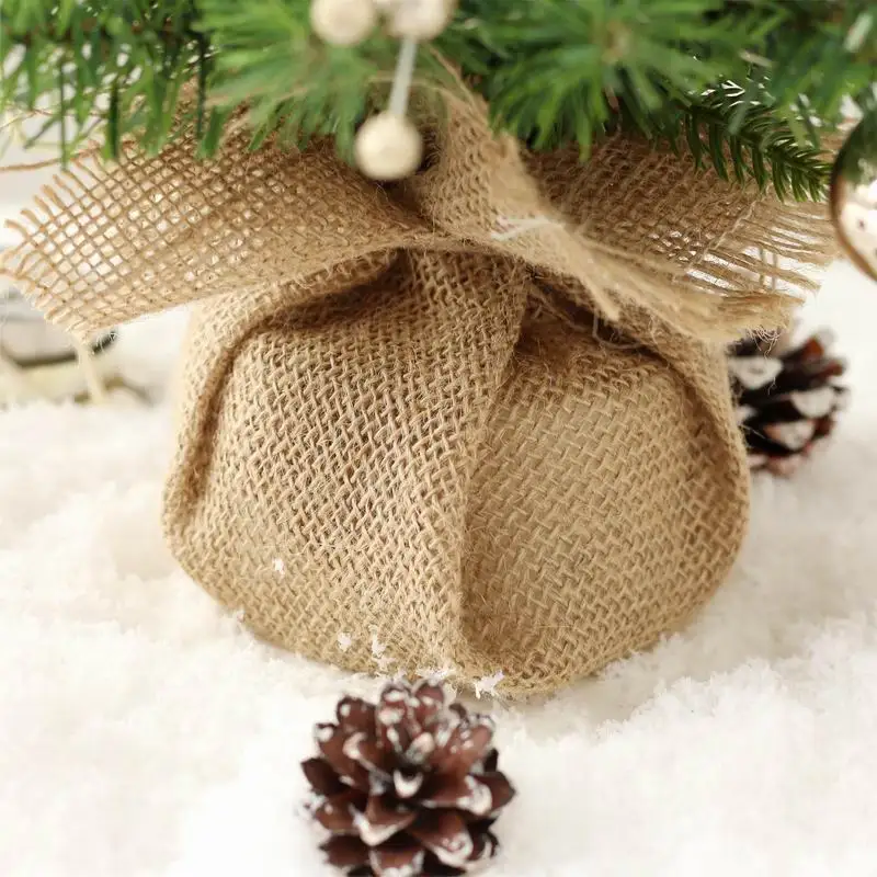 45CM Factory Sale PE PVC Christmas Table Top Tree With Ball Pine Cone and Linen Wrapped Christmas Decoration Supplies