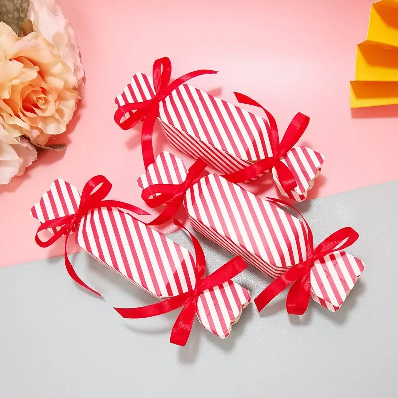 Hot Sale Stripe Candy Shape Wedding Party Favour Gift Boxes Custom Printed Cardboard Chocolate Origami Paper Box