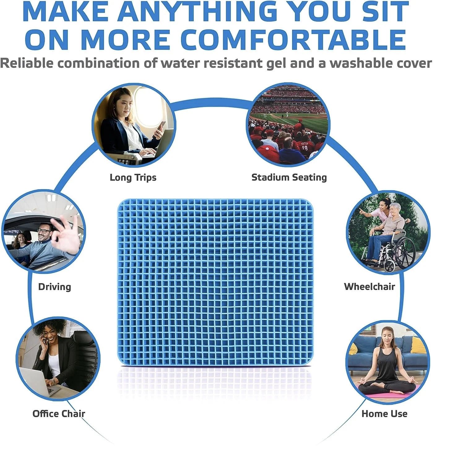 Breathable Coccyx Orthopedic Cooling Gel seat cushion Washable TPE Gel seat cushion