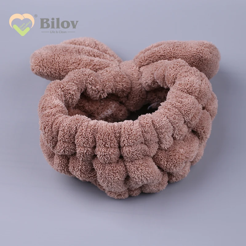 Custom Women Softness Ladies Bathroom Skin Care Head Hair Band Coral Fleece Face Wash Ladies Spa Headband With Bow