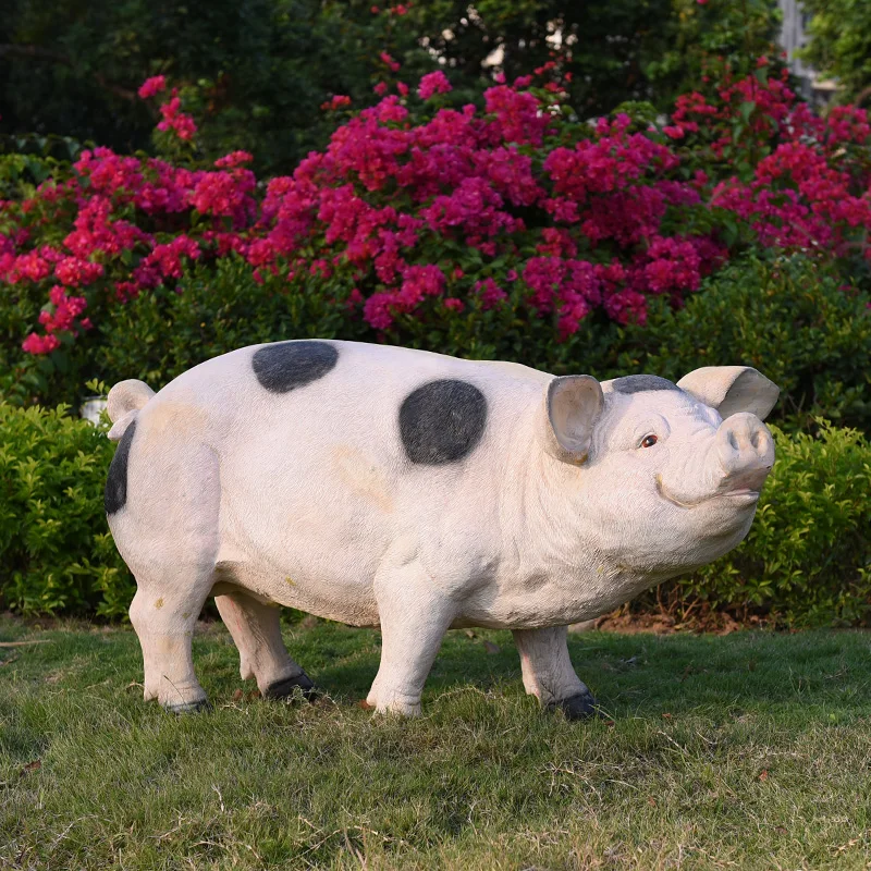 145*58*77cm Outdoor Garden Farm Decoration Resin Crafts Life Size Animals Fiberglass Sculpture Simulation Pig Statue