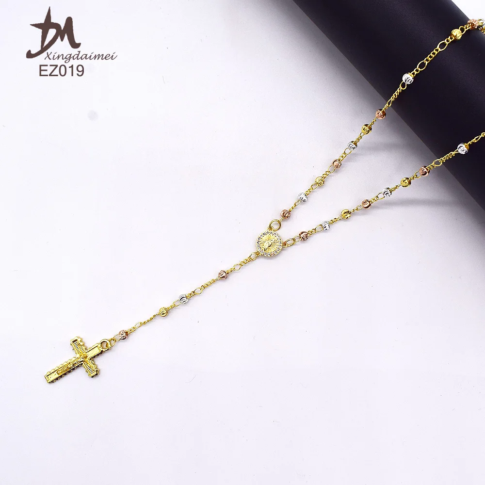 Z019 gold  rosary necklace wholesale three colors Zircon religious jewelry rosary beaded necklace