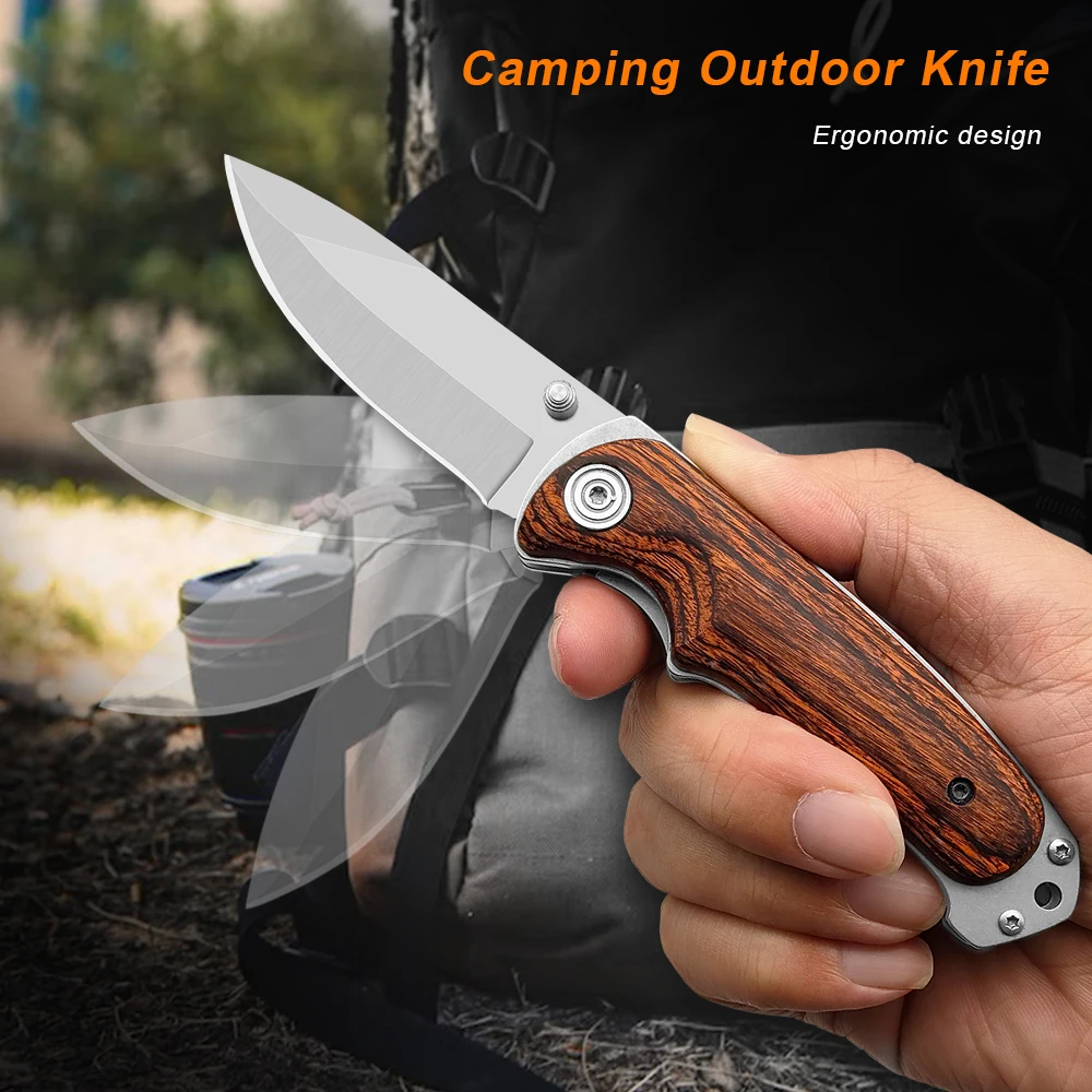 high quality outdoor hunting camping folding wooden handle pocket knife