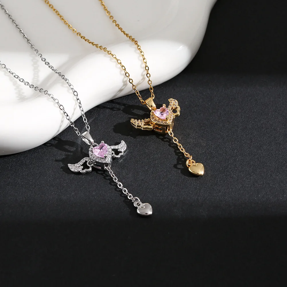 Cupid Angel Wings Love Necklace for Women Small Wings Tassel Pendant on Clavicle Chain Classic Style for Gifts Weddings Parties
