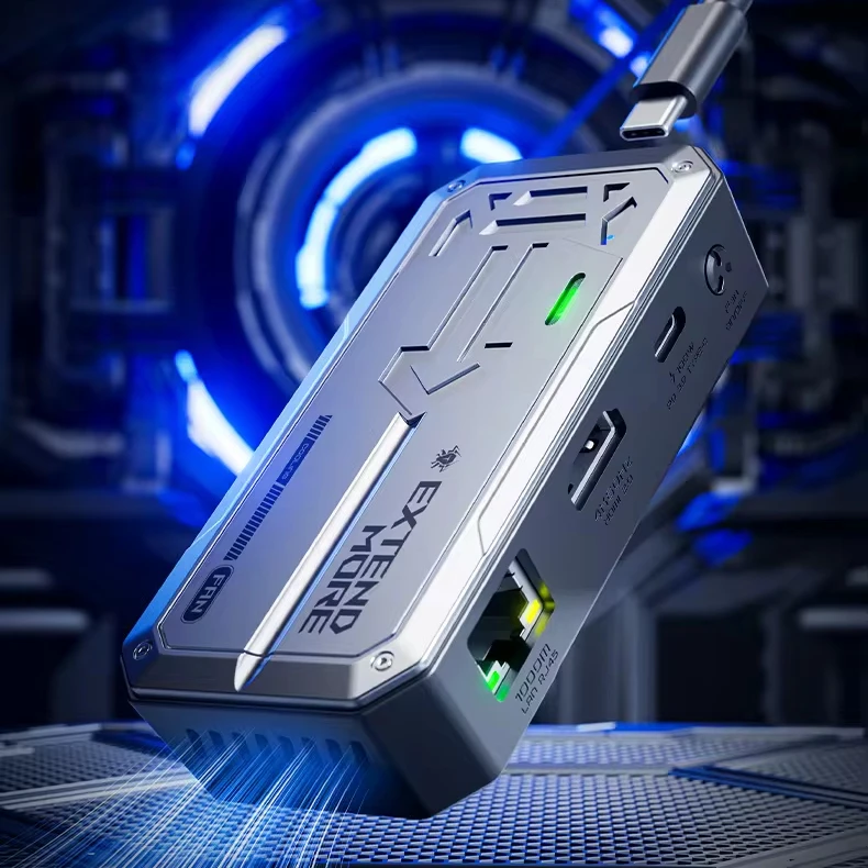 Plextone 6 in 1 Type-C Hub MI USB3.0 RJ45 USB-C PD 100W Charging Adapter 6 ports USB C Hubultiport Dock Station with 4K HM