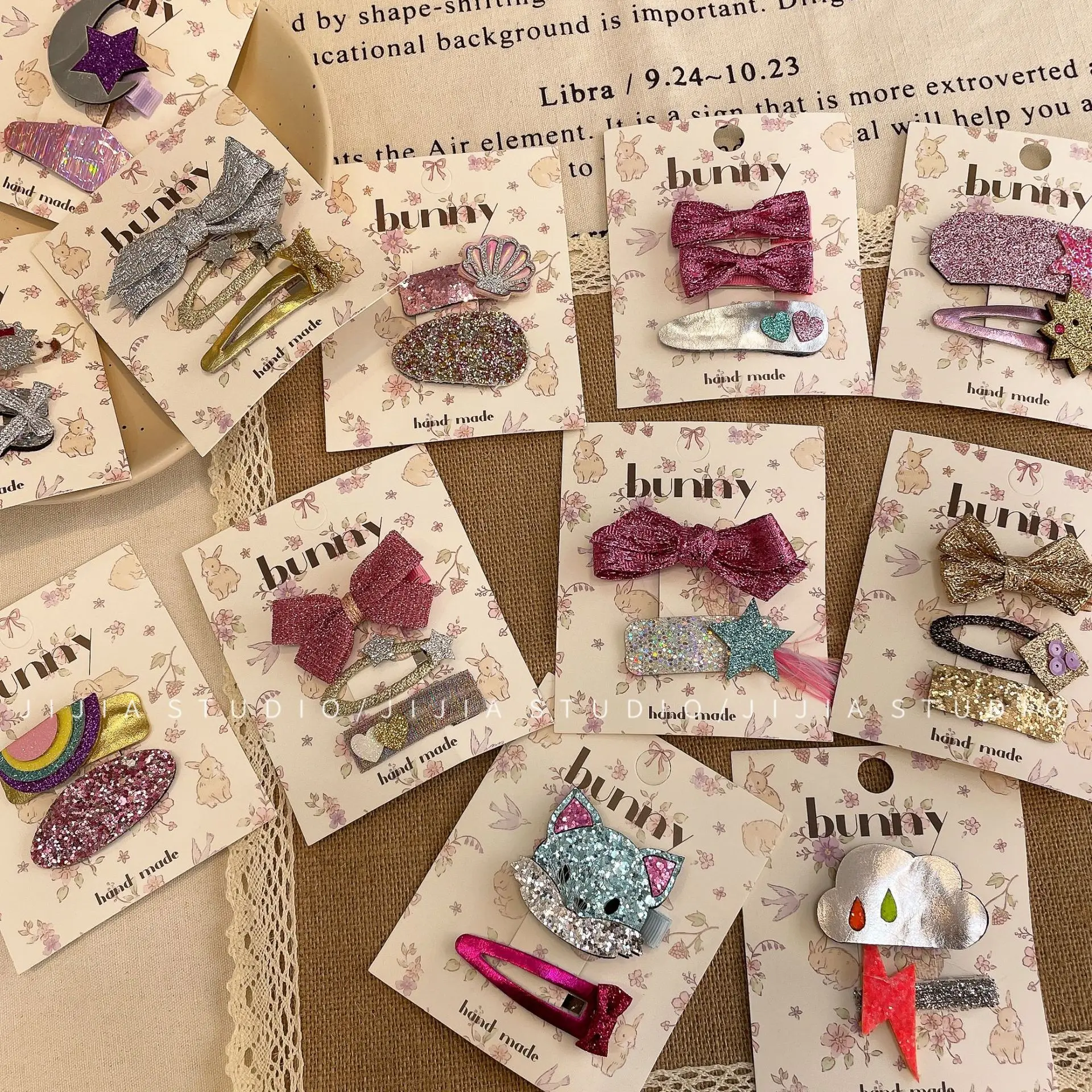 Spring New Sweet Glitter Bow Sparkly Hair Clip Cartoon Children BB Clip Cute Kitty Bangs Flyaway Clip