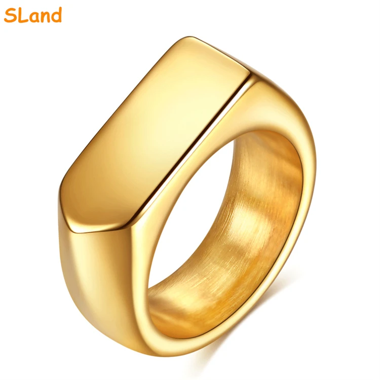 SLand Jewelry Manufacturer wholesale engravable signet finger rings pvd 18k gold plated stainless steel ring for DIY engraving