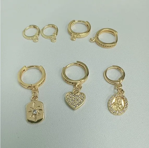 
DIY Jewelry Making Accessories Gold Plated CZ Brass Earrings Fitting Setting Base French Hoop Huggie Earring Hooks Ear 