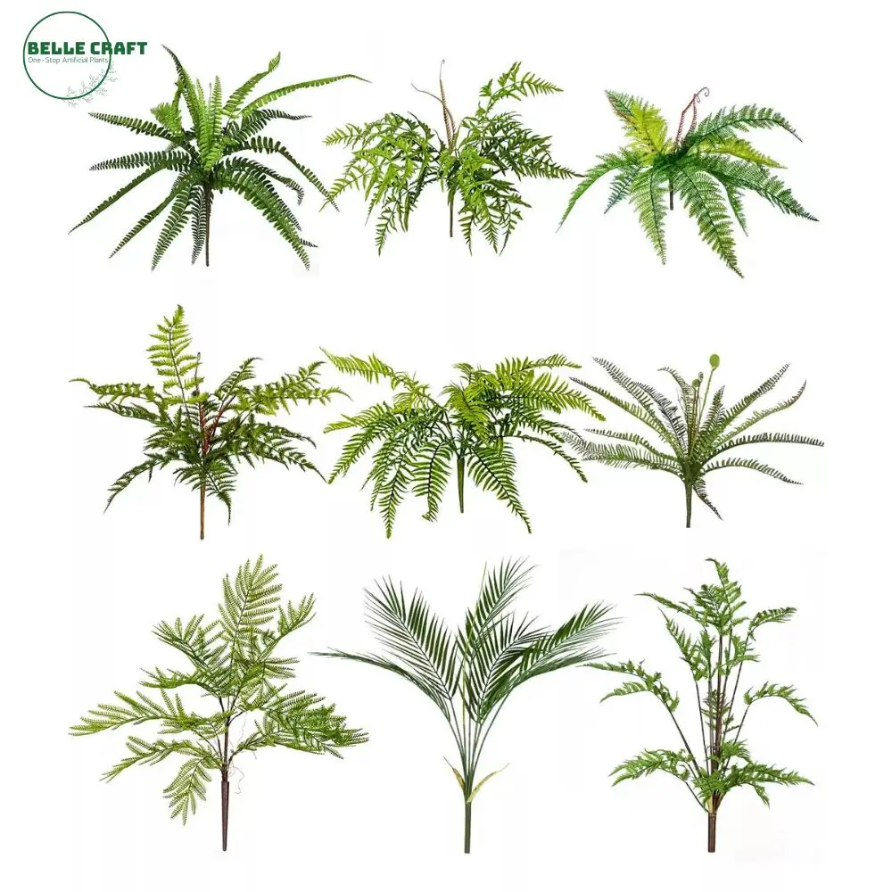 Оптовая продажа искусственных папоротников комнатных наружных украшений пластиковые зеленые листья папоротника
