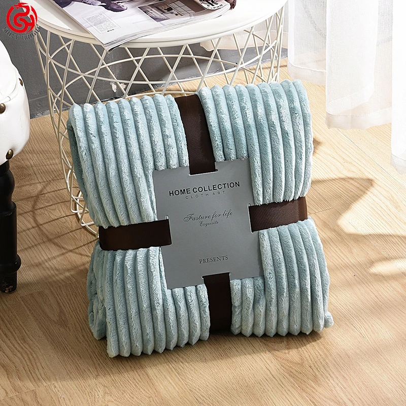 Super Soft Dyed Polar Flannel Fleece Modern Solid Color Design Polyester Striped Throw Blanket Plush Sofa Blanket