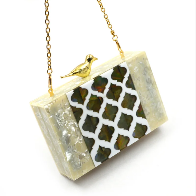 Wholesale high-quality fashion purse frame resin golden women clutch bridal pearl evening bag
