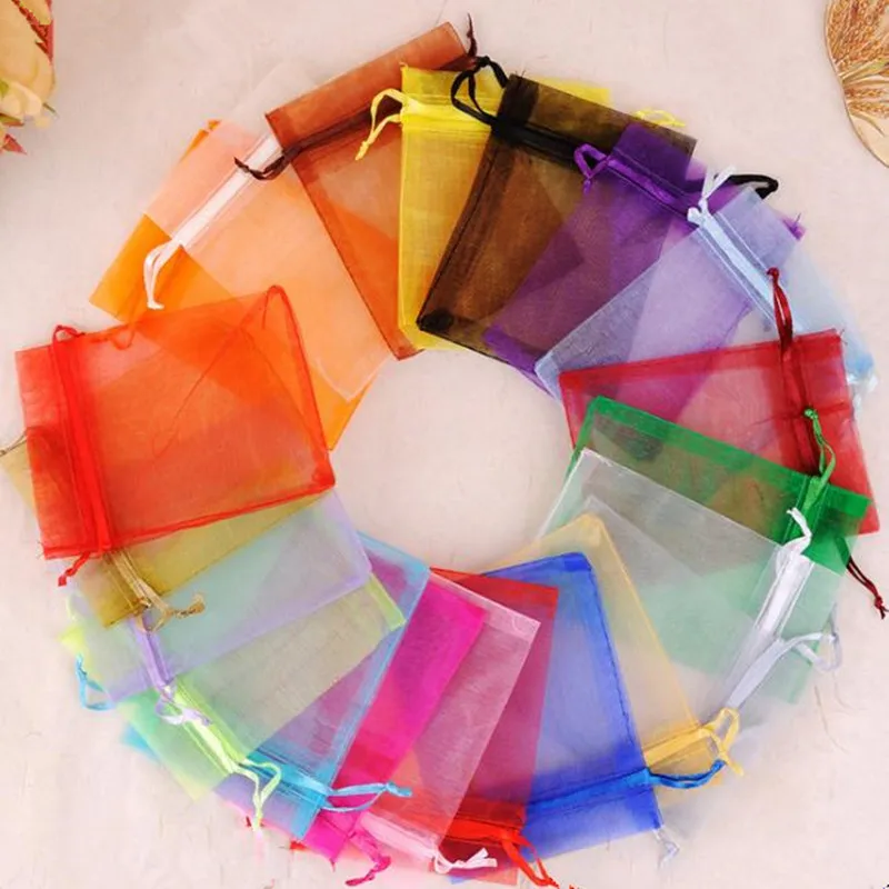 10x15cm 24 colors Custom Logo Drawstring Gift Pouch Jewelry Mesh Packaging Organza Bag