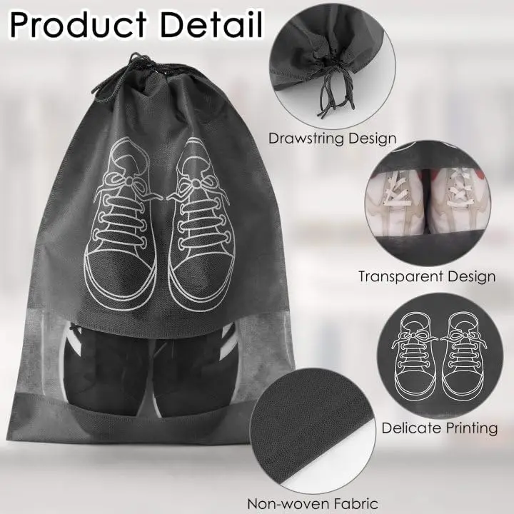 Custom logo print portable drawstring non woven travel shoes storage pouch dust bag for shoes