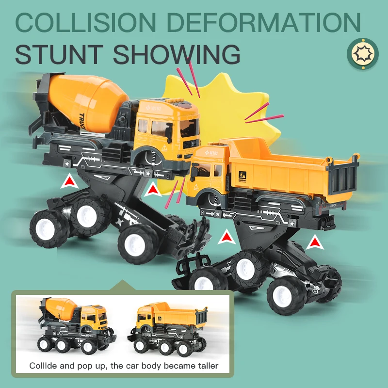 1:48 yellow mini dump truck toy construction truck excavators toy truck collision deformation with Light and music