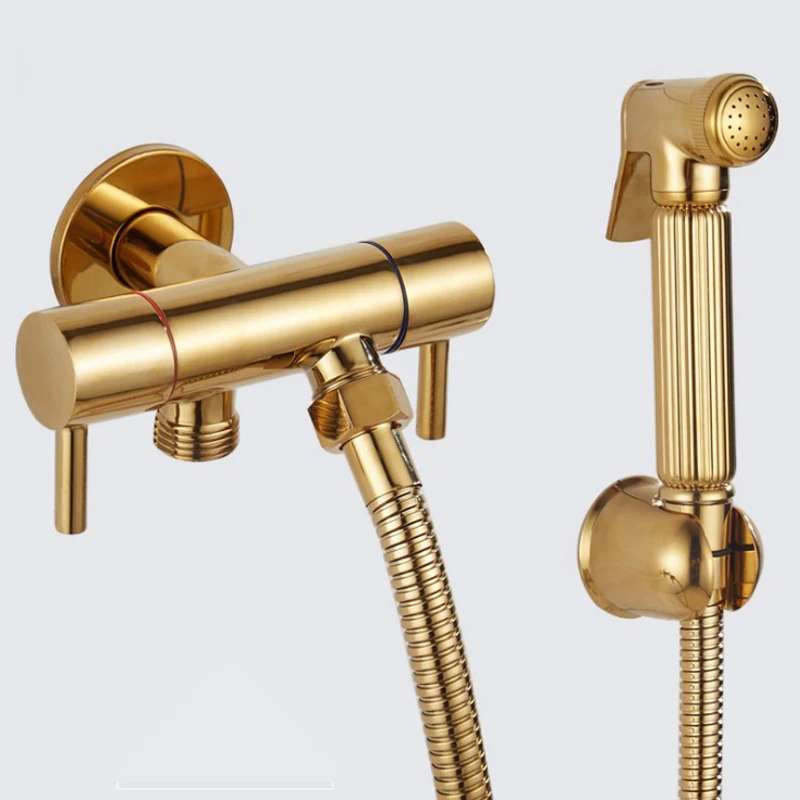 Handheld Gold Plated Toilet Bidet Sprayer Set Hand Bidet Faucet for Bathroom Hand Sprayer Shower Head Self Cleaning