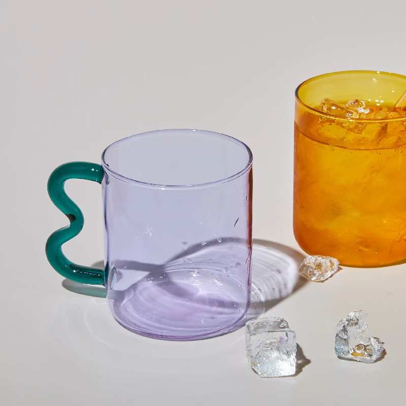 Custom High Quality Water Cup With Handle Double Wall Glass Drinking Coffee Cups Colored Glass Tea Cups Mugs