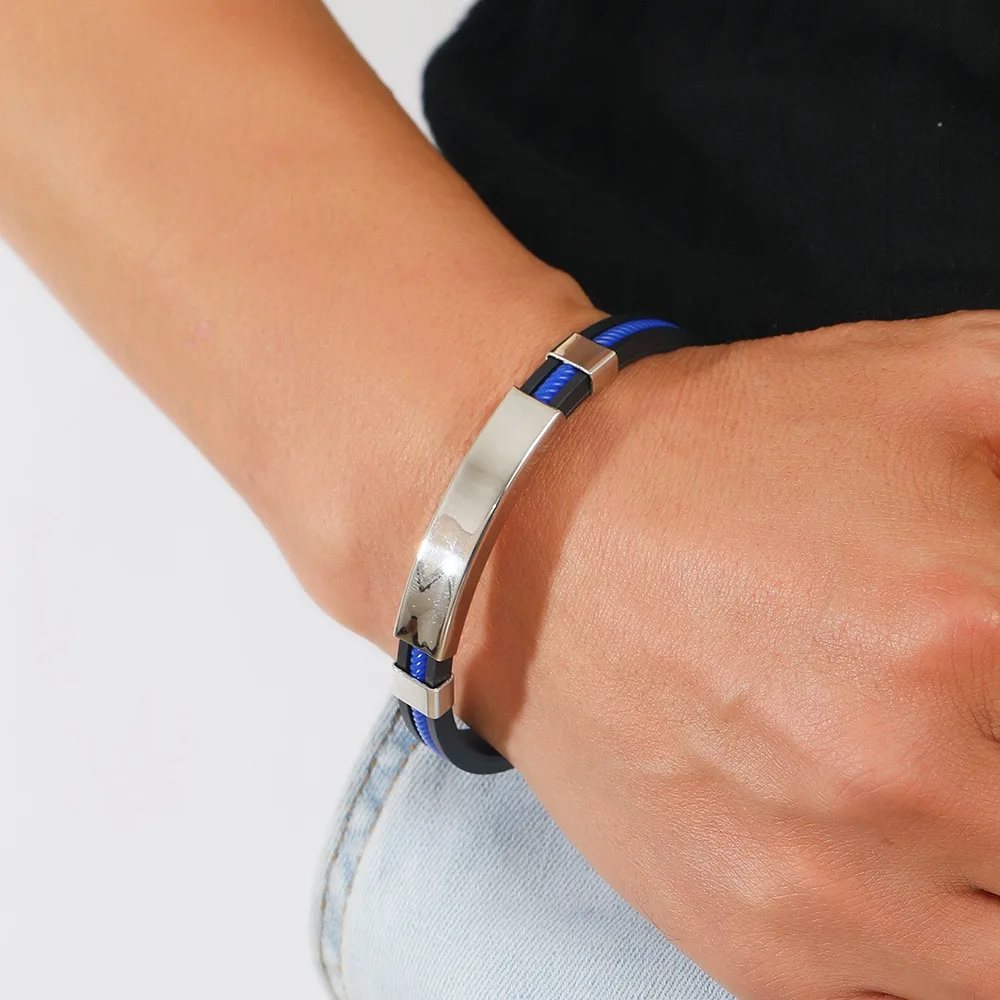 Stainless Steel Magnetic Clasps Armband Bangle Silicone Rubber Band Wristband