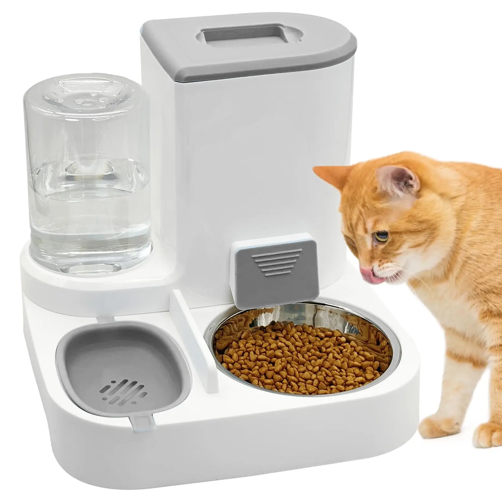 2 in 1 Automatic Pet Water Feeder Detachable Stainless Steel Food Bowls Set Pet Food Storage for Small Dog Puppy Cat Kitten