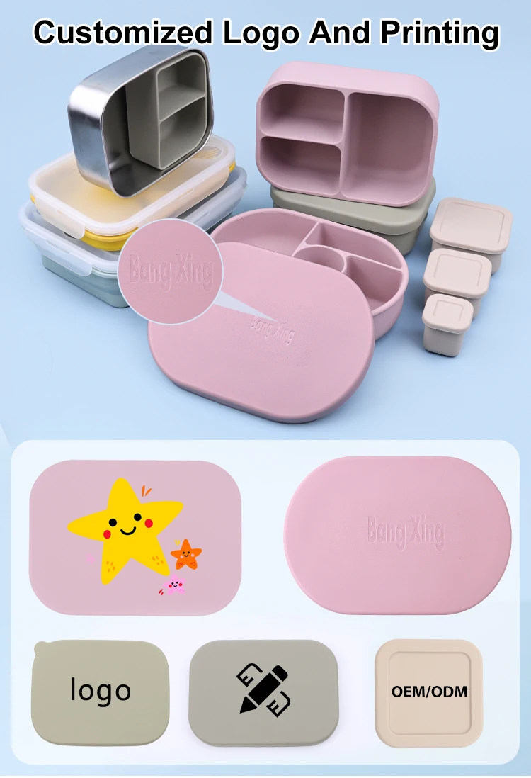 Wholesale Custom Bpa Free Food Grade Silicone Food Containers Collapsible Kids Lunch Box Stainless Steel Bento Box For School