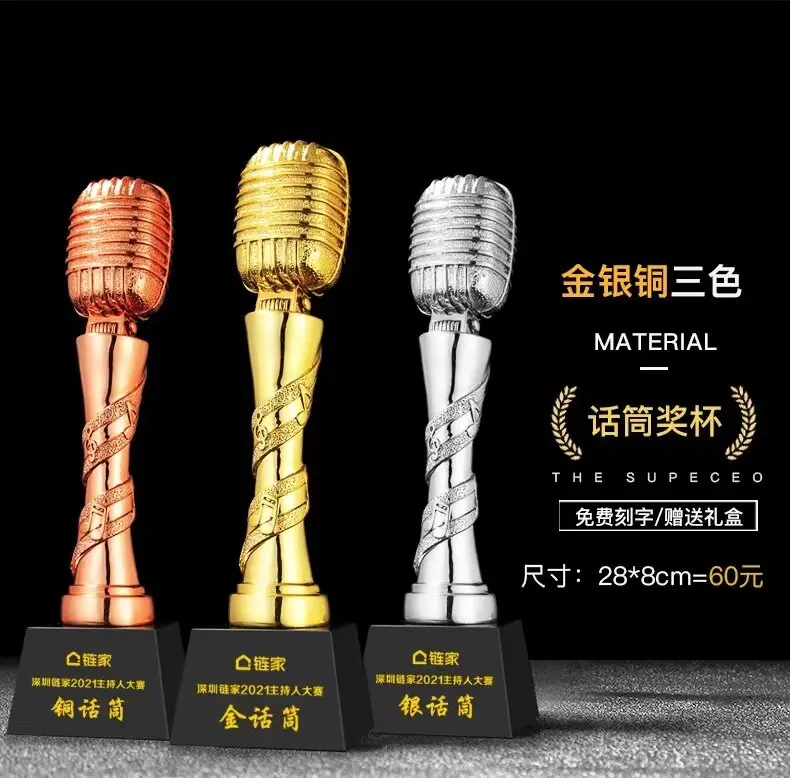 Star Thumb Diamond Award Crystal trophy medal Metal Glass Microphone Awards Crystal Music Trophy For Music Events