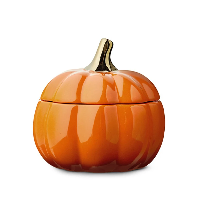 2 oz 10 oz 16 oz 1000ml 2000ml Halloween Gift Decoration Custom Pumpkin Ceramic Candle Jar with Lid