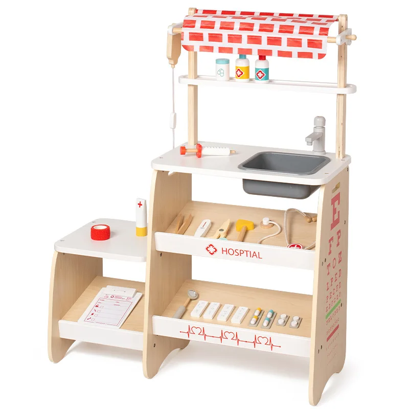 Wooden Pretend Toy Simulation Hospital Mini Medical Clinic Doctor Nurse Role Play Toy Kids Wooden Toys