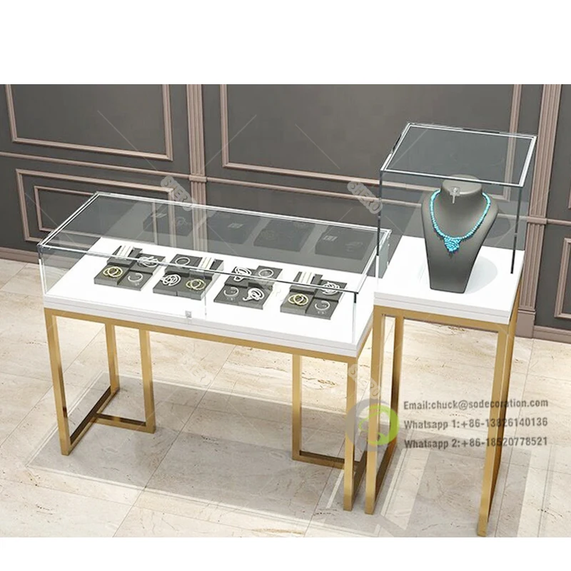 Hot Sell Luxury Wooden Glass Jewelry Showcase Display Jewelry Glass Counter Display Showcase With Lockable