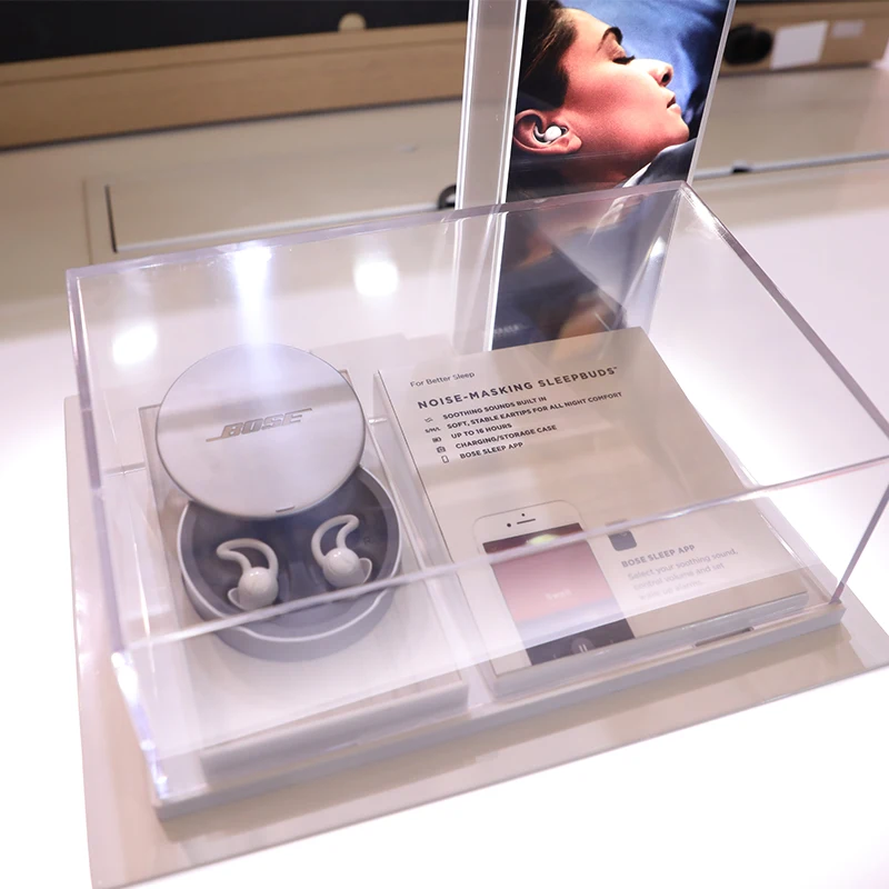 Attractive Acrylic Bluetooth Headphone Display Stand with LED Light Table - Customizable for Electronic Product Display