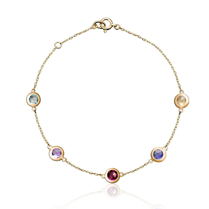 Браслет из 9 карат золота Модный Цветной топаз кордиерит гранат аметист цвет драгоценного камня инкрустированные ювелирные изделия