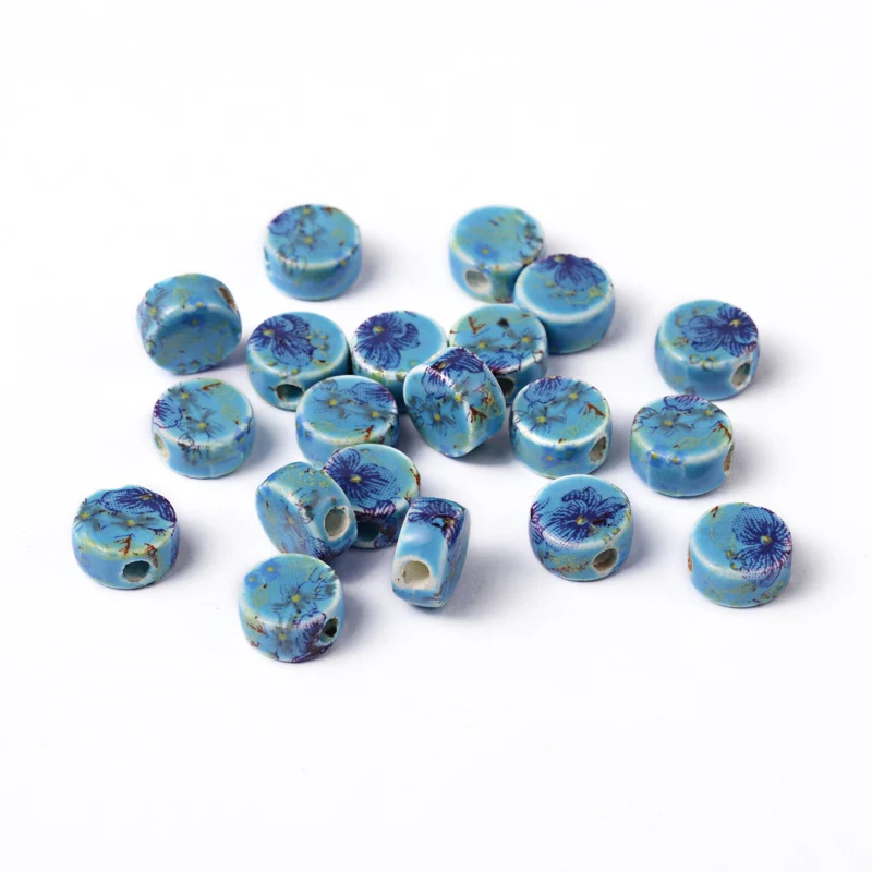 
Pandahall 9mm DodgerBlue Flat Round Handmade Printed Ceramic Beads  (62364924381)