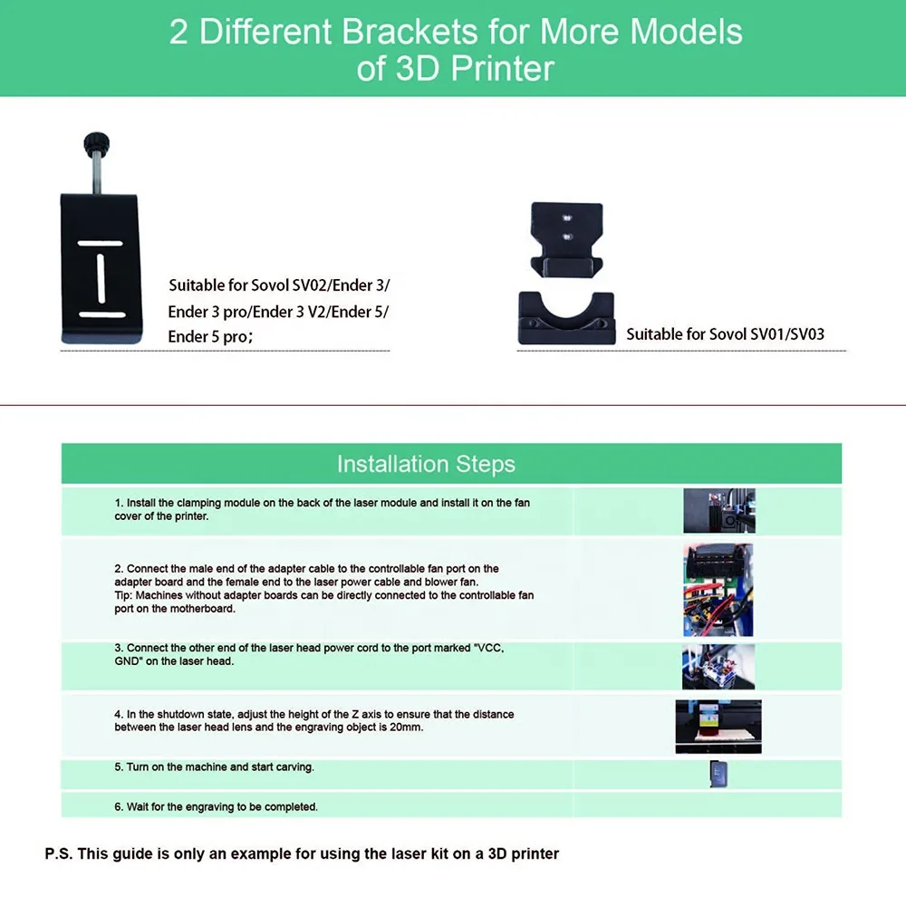 3D 40W Laser Engraving Module 5W Output Optical Power for 3D Printer and CNC Engraving Cutting Machine