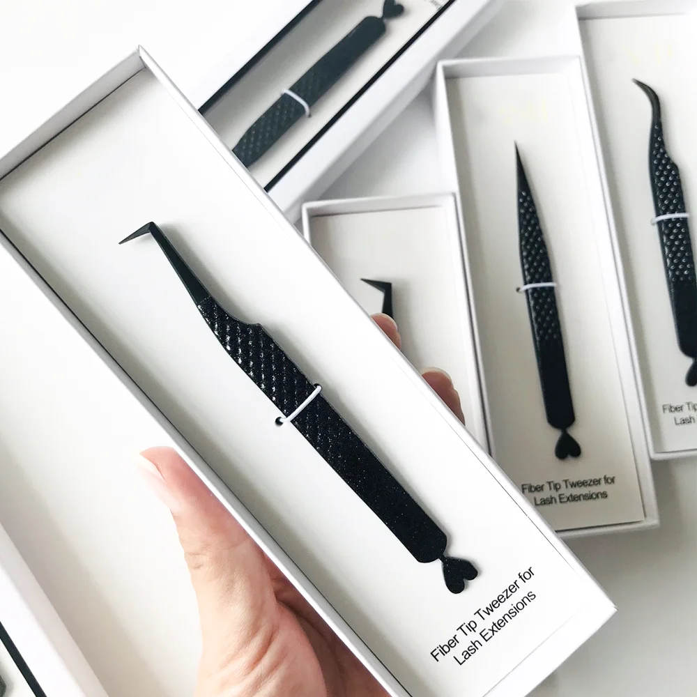 Pink Fiber Tip Tweezers Stainless Steel Volume Diy Cluster Lash Extension Tweezers Eyelash Tweezer Set With Fiber Grip