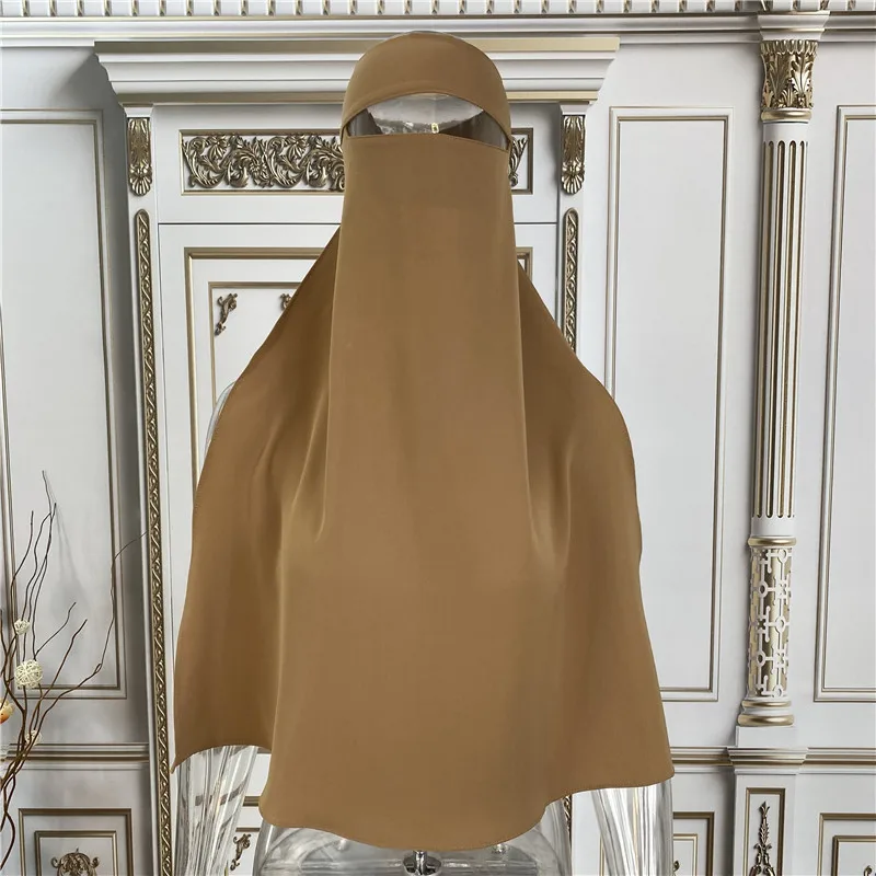 Arab Simple Islamic Female Niqab Solid Color Muslim Overhead Hijab Face Cover Veil Scarf